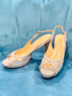 EUC - Kate Spade Strappy Silver Slingback Heels - Size 7